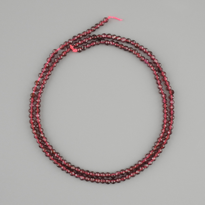 Garnet beads, faceted round bead, diameter 2mm +/-, length 39cm +/-