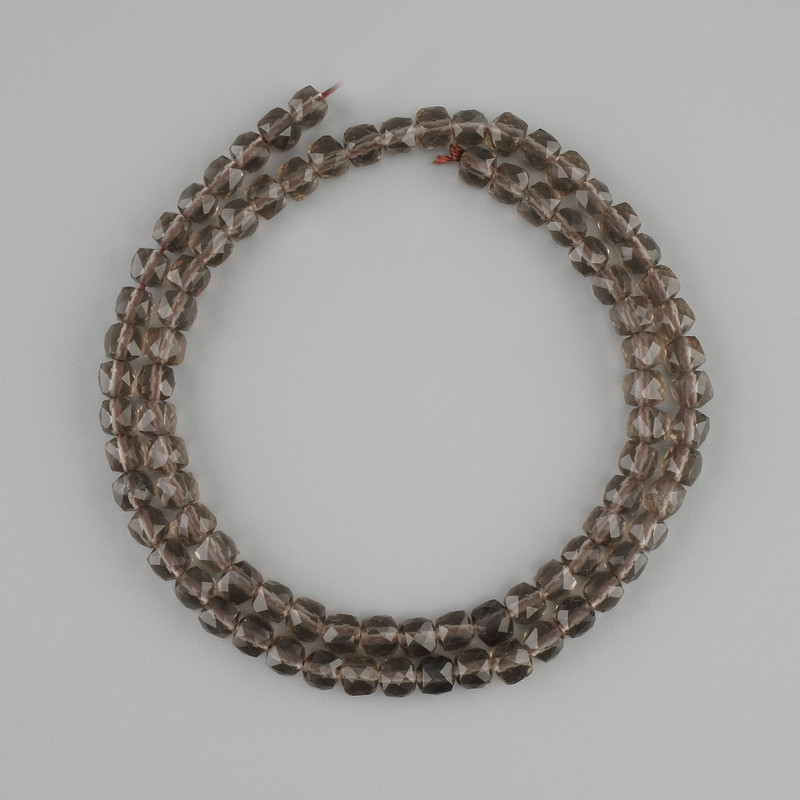 Beads Raw Smoky Quartz faceted cube, diameter 4.5-5mm ±, length 38cm ±
