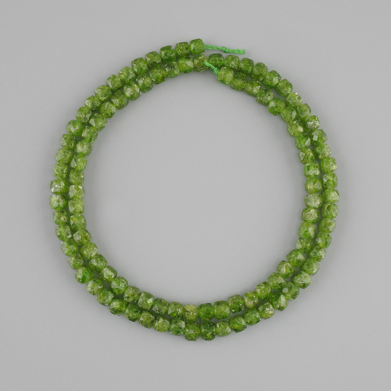 Diopside beads natural stone faceted cubes, diameter 3.5x3.5 mm +-, length 39 cm +-