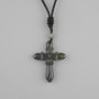 Labradorite Cross Pendant, diameter 47x36mm+- on a black cord with adjustable length, length 78cm+