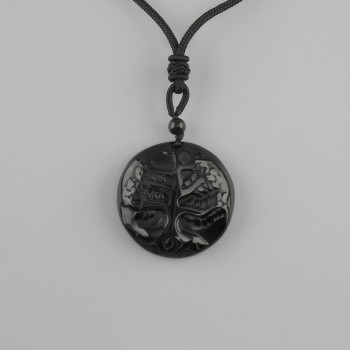 Agate pendant Tree of Life, diameter 36 mm ± on a black cord with a sliding knot, length 78 cm +