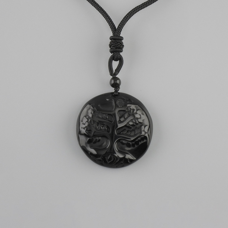 Agate pendant Tree of Life, diameter 36 mm ± on a black cord with a sliding knot, length 78 cm +