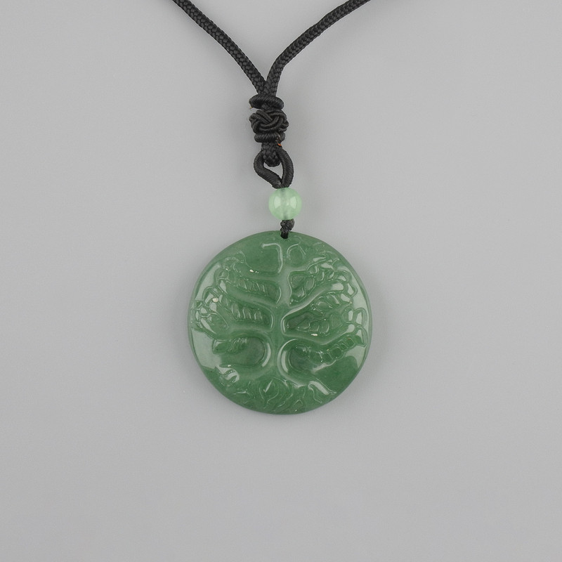Jade Tree of Life pendant, diameter 36 mm ± on a black cord with adjustable length, length 78 cm ±
