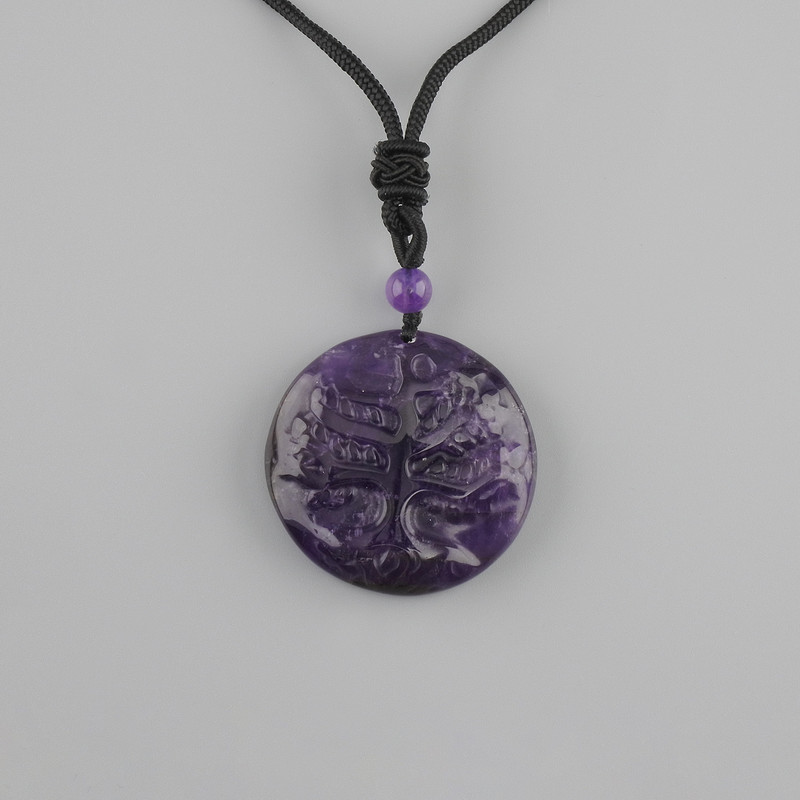 Amethyst pendant Tree of Life, diameter 36 mm ± on a black adjustable cord, length 78 cm ±