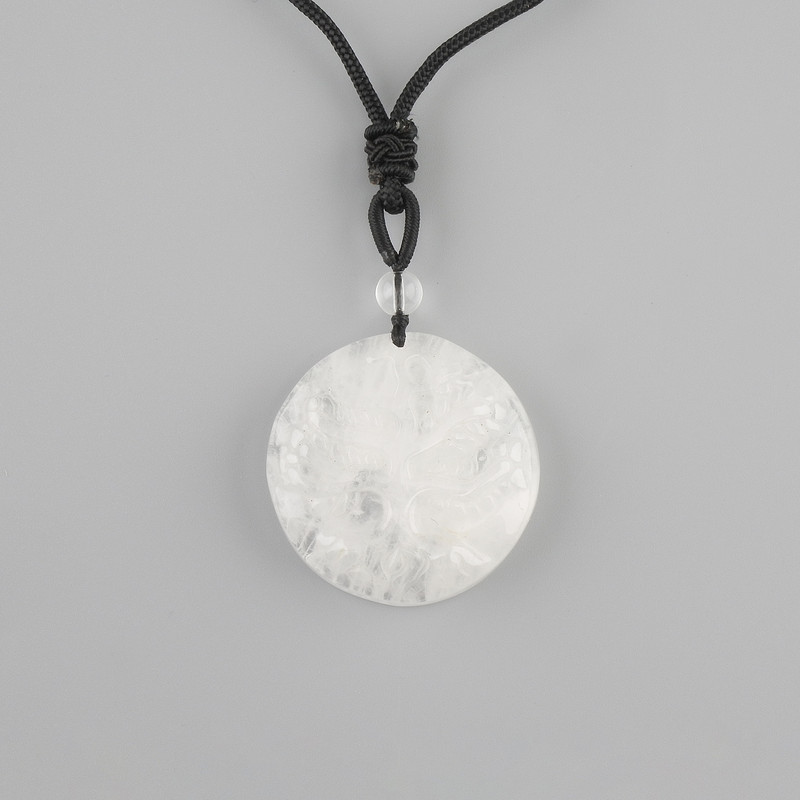 Tree of Life pendant Mountain crystal, diameter 36 mm ± on a black cord with a drawstring, length 78 cm +