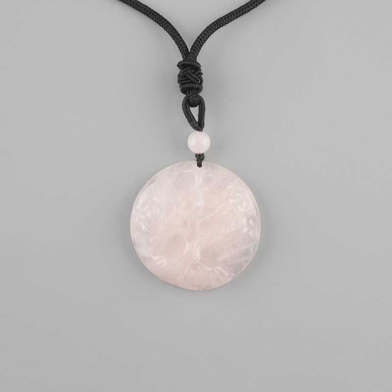 Pendant Tree of Life Pink Quartz, diameter 36 mm ± on a black cord with adjustable fastening, length 78 cm+
