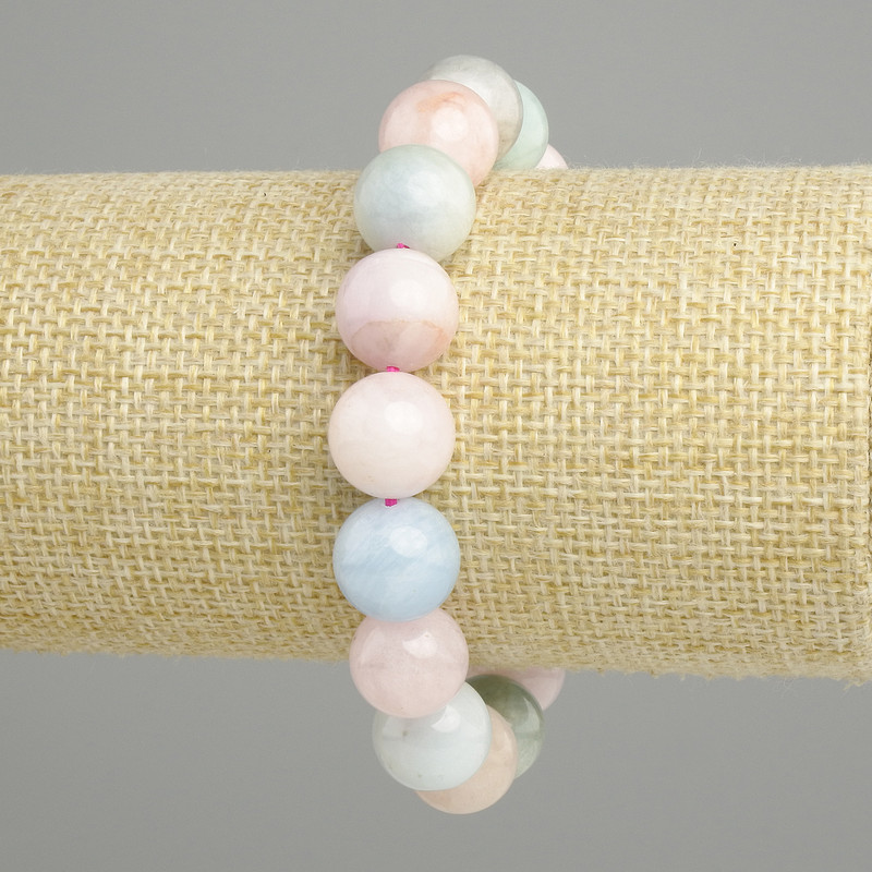 Morganite bracelet natural stone smooth round bead, diameter 12mm+-, length 18cm stretch