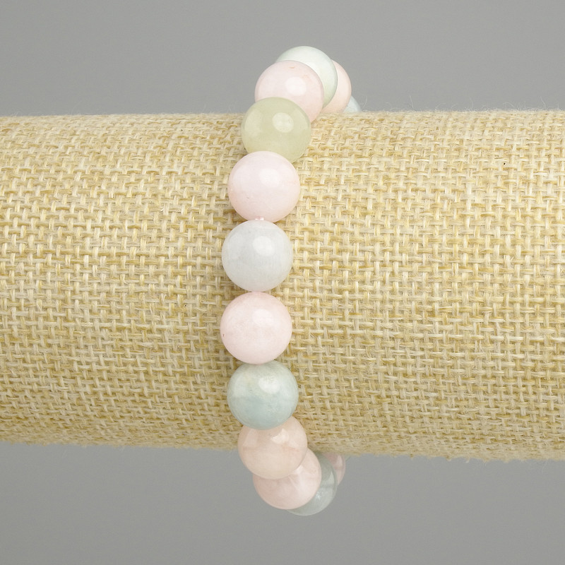 Morganite bracelet natural stone smooth bead, diameter 10mm +/-, length 18cm stretch