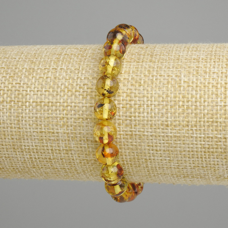 Amber bracelet smooth bead, diameter 8mm+/-, length 18cm stretch