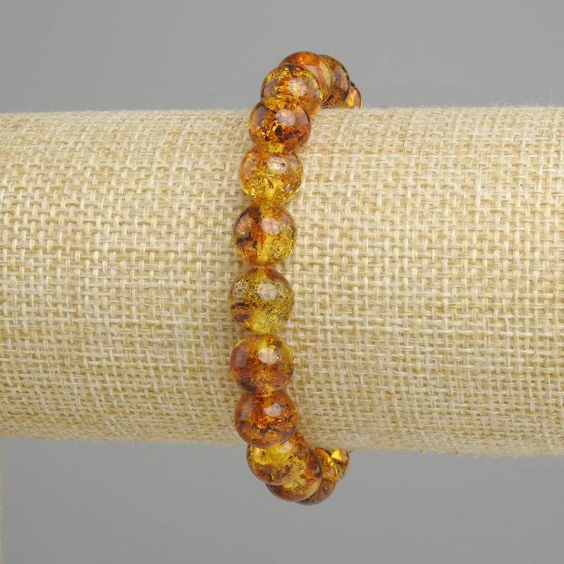 Amber bracelet smooth round bead, diameter 9mm+- , length 18cm stretch