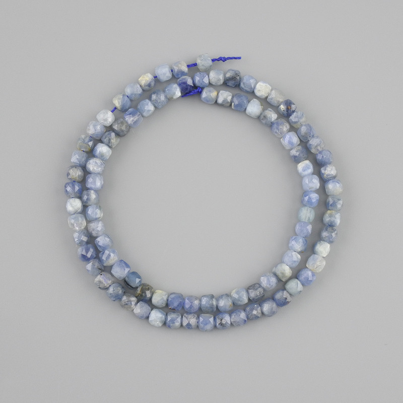 Kyanite beads natural stone faceted cube, diameter 4x4 mm +/-, length 38 cm +/-
