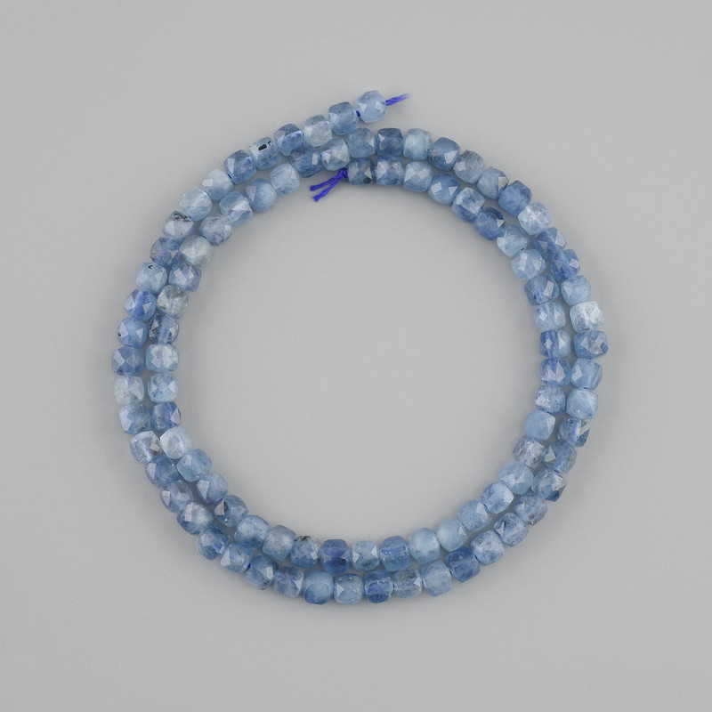 Kyanite beads natural stone faceted cube, diameter 4x4 mm +/-, length 38 cm +/-