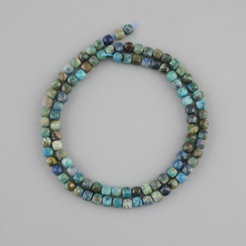 Chrysocolla beads natural stone faceted cubes, diameter 4x4mm+-, length 39cm+