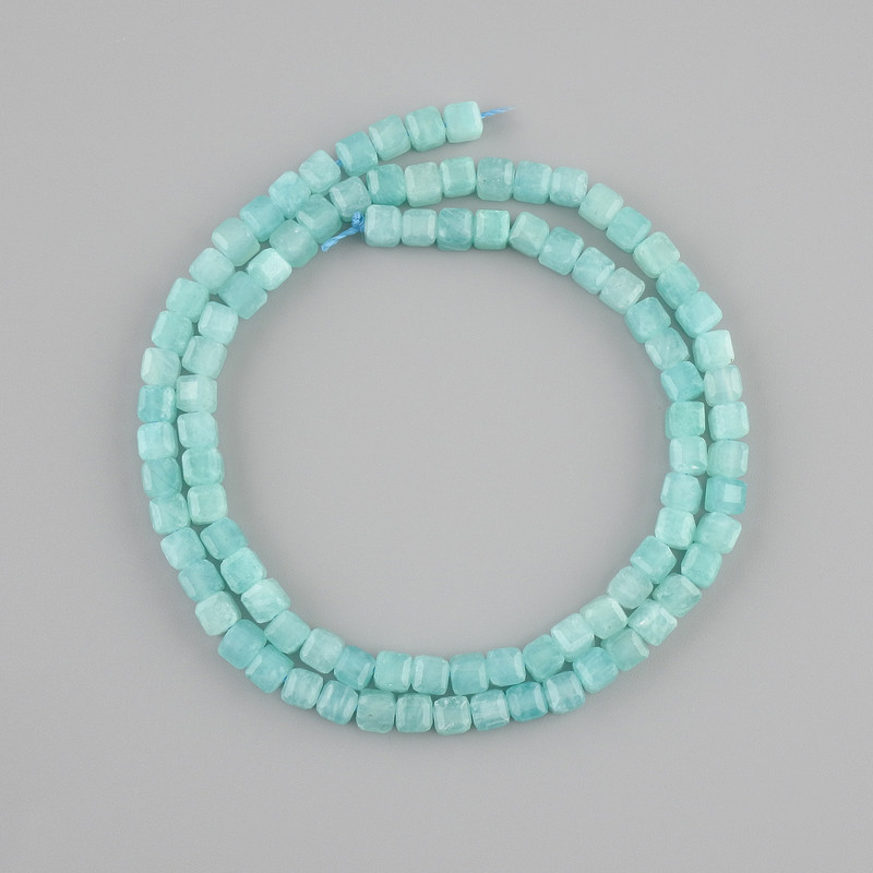 Amazonite beads natural stone faceted cube, diameter 4x4 mm +/-, length 39 cm +/-
