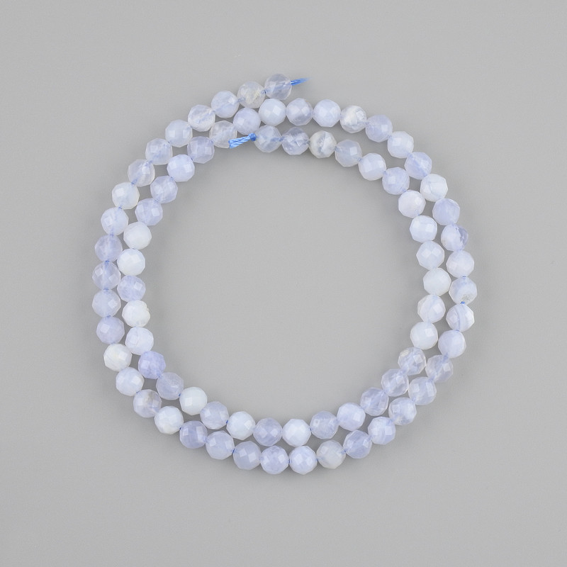 Beads Blue Agate (Sapphire) natural stone faceted round bead, diameter 5mm ±, length 39cm ±