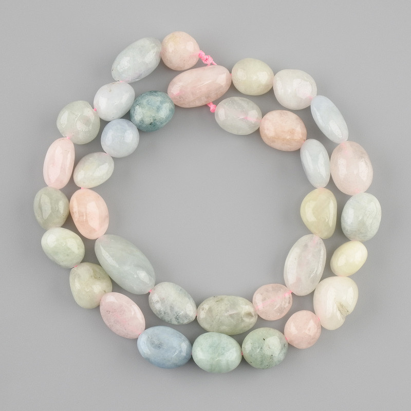 Morganite beads tumbled, diameter 10-14x8, 5-10mm+-, length 40cm+-