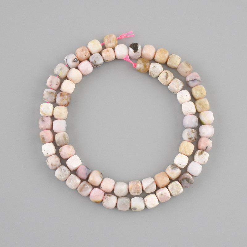Opal beads faceted cube, diameter 6x6mm +-, length 38cm +/-
