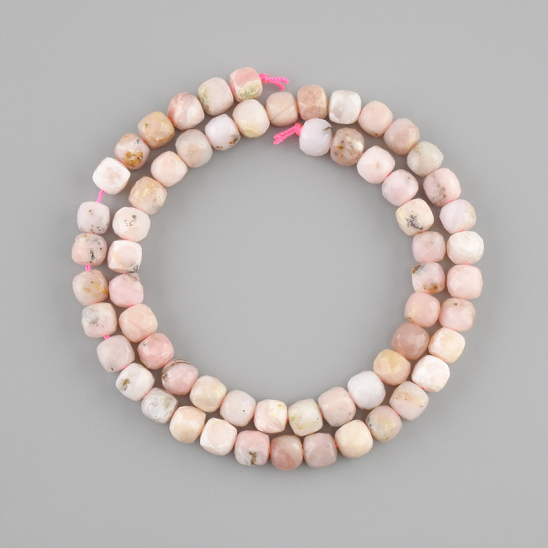 Pink Opal beads faceted cube, diameter 6x6mm+-, length 38cm+