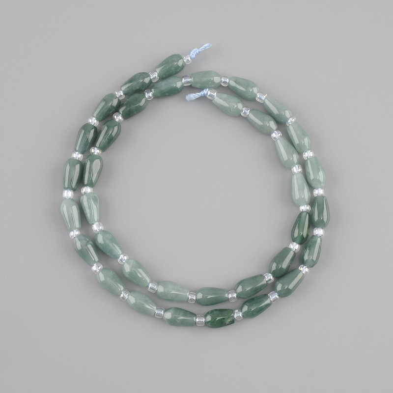 Jadeite beads teardrop, diameter 8x5mm+- seed beads 3mm+-, length 38cm+- thread
