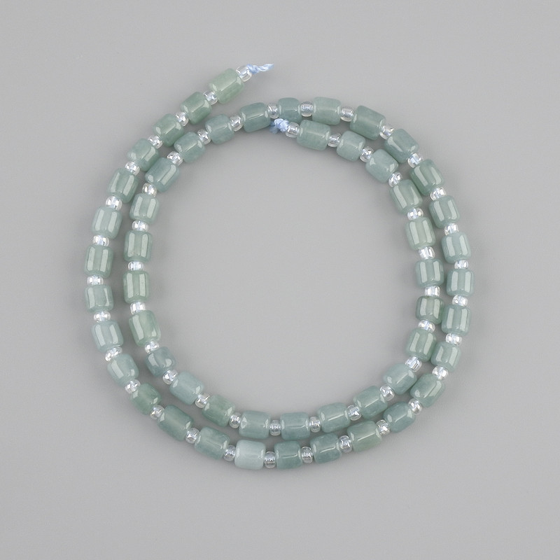 Jadeite beads cylinder, diameter 5-5, 5x5mm+- seed beads 3mm+-, length 39cm+-
