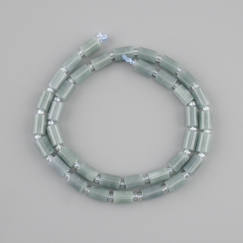 Jadeite beads cylinder, diameter 8-8, 5x5-5, 5mm+- seed beads 3mm+-, length 38cm+-
