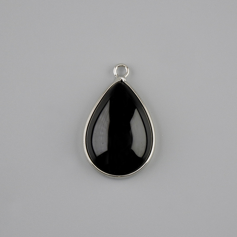 Pendant black Agate in a silvery setting ~ 33x17mm+