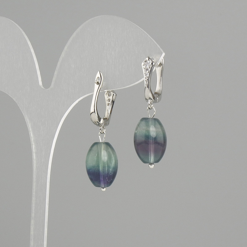 Earrings Fluorite barrel, diameter 14x10mm +-, length 33mm +-