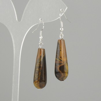 Earrings Tiger's Eye teardrop, diameter 32x10mm +/-, length 52mm +/-