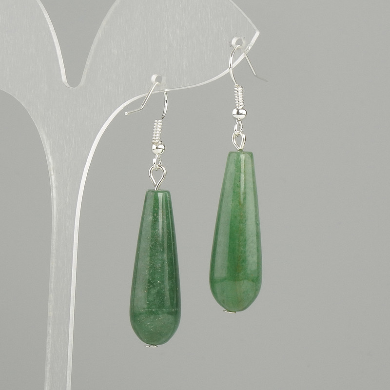 Jade drop earrings, diameter 32x10mm +/-, length 52mm +/-