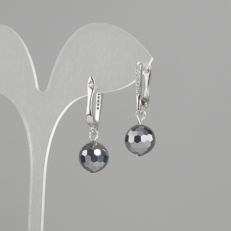 Earrings Terahertz faceted bead, diameter 10mm+-, length 30mm+