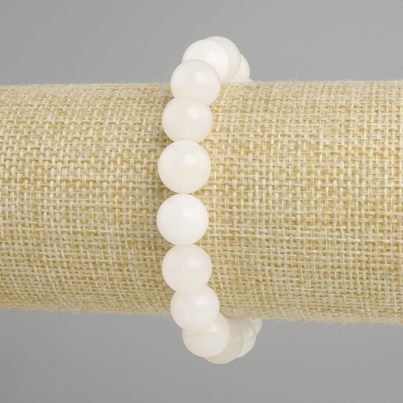 Bracelet White Quartz smooth round bead, diameter 10mm+- , length 18cm+- stretch