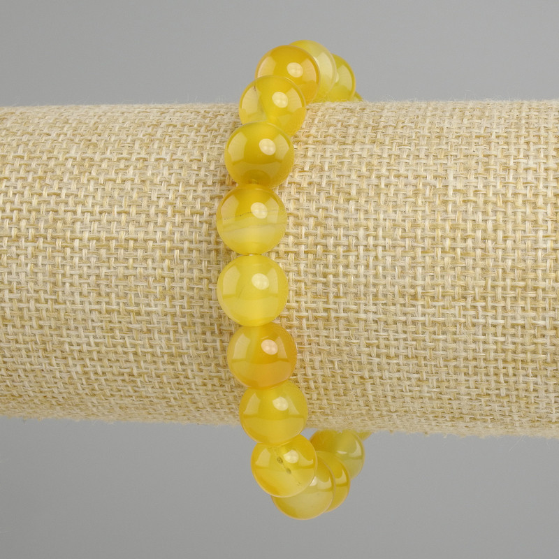 Bracelet yellow Agate smooth bead, diameter 10mm +-, length 18cm +-, stretch