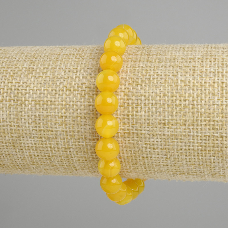 Bracelet yellow Agate smooth bead, diameter 8mm±, length 18cm± on stretch