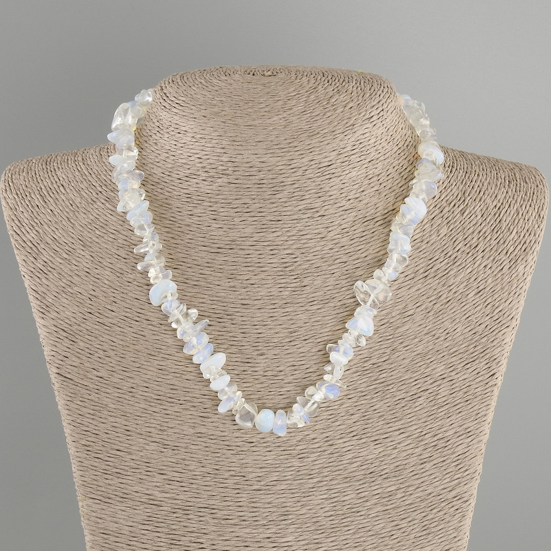 Necklace Opalite moonstone chips, diameter 7-10, 5x3-4, 5mm+, length 40cm + 5cm extension chain