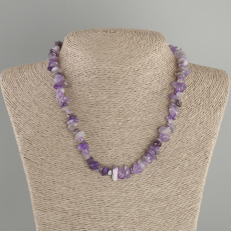 Necklace Amethyst rough, diameter 6–10×3–8mm ±, length 40cm + 5cm extension chain