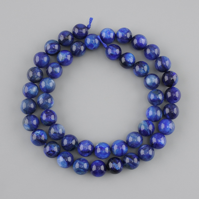 Natural stone beads Kyanite smooth round bead, diameter 8mm +/-, length 39cm +/-, on a thread