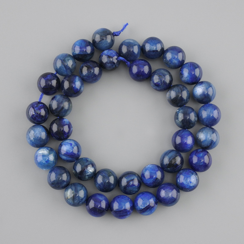 Natural stone beads Kyanite smooth bead, diameter 10mm ±, length 39cm ± on a string