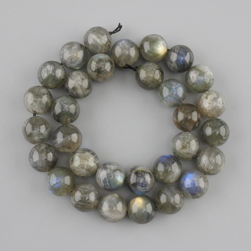 Labradorite beads, smooth round bead, diameter 12, 5–13 mm +/-, length 39 cm +/- on a string