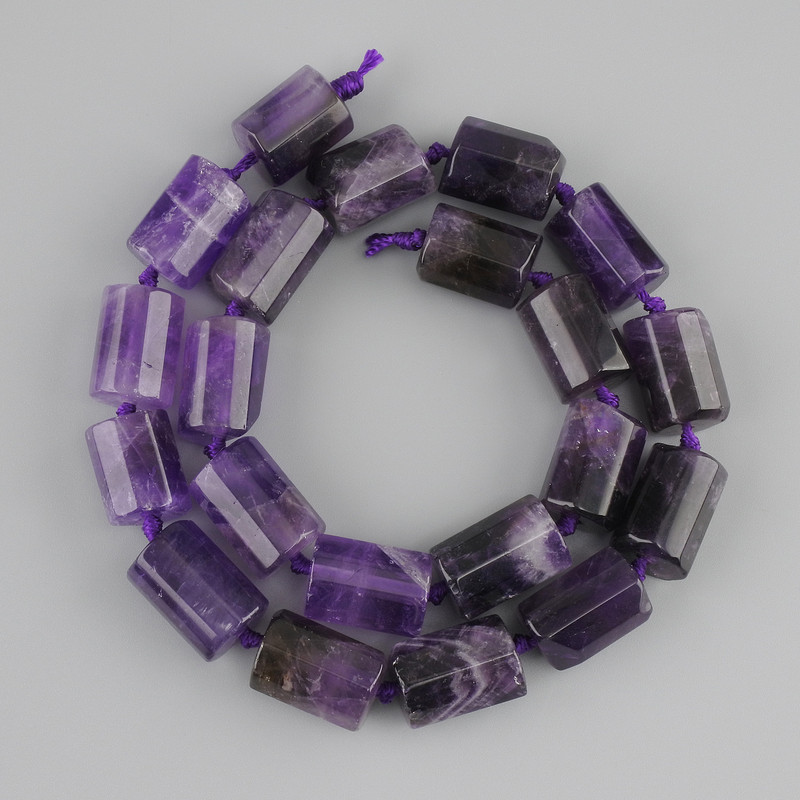 Amethyst faceted cylinder beads 16-17x11-11, 5mm+- , string length 41cm+- on a thread