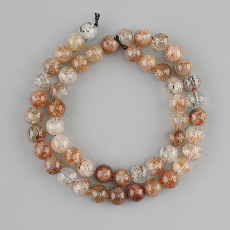 Rutilated Quartz Hair Quartz beads (Smooth round bead), diameter 8mm +-, length 39cm +-, on a string