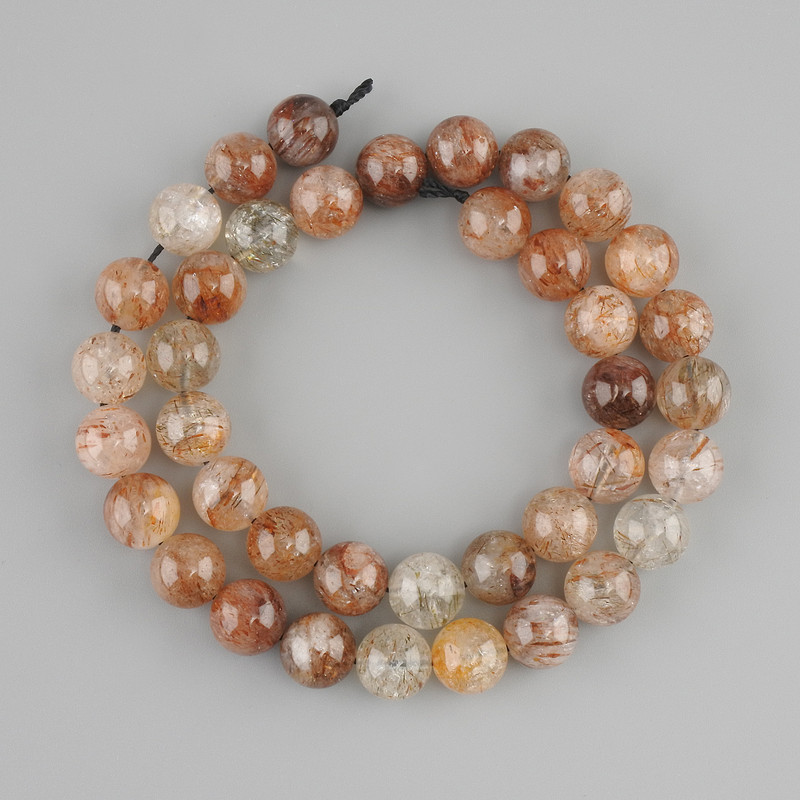 Rutilated Quartz Beads “Hairy” smooth round bead, diameter 10mm ±, length 39cm ± on a string