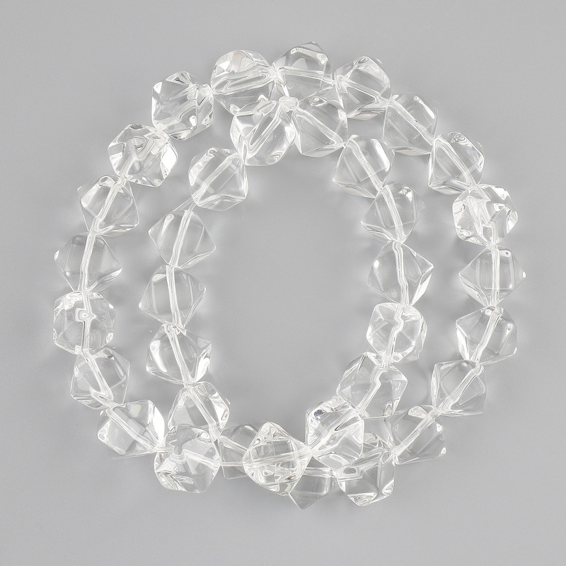 Beads Rock crystal faceted 12x19-12mm+-, strand length 38cm+- on a cord