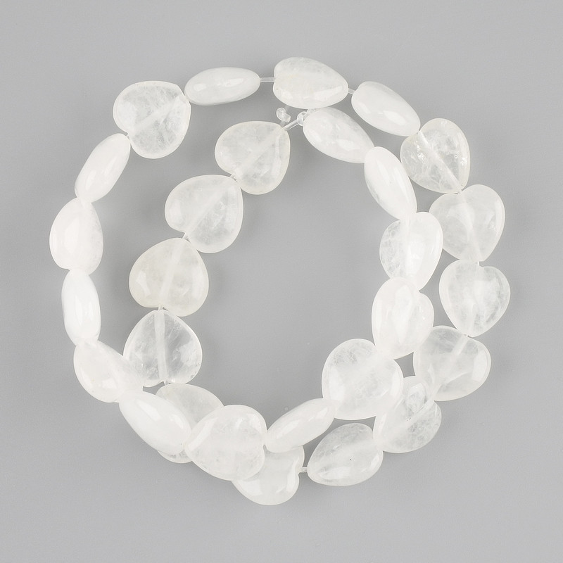 Beads Rock Crystal heart 14mm+-, length 36cm+- on fishing line