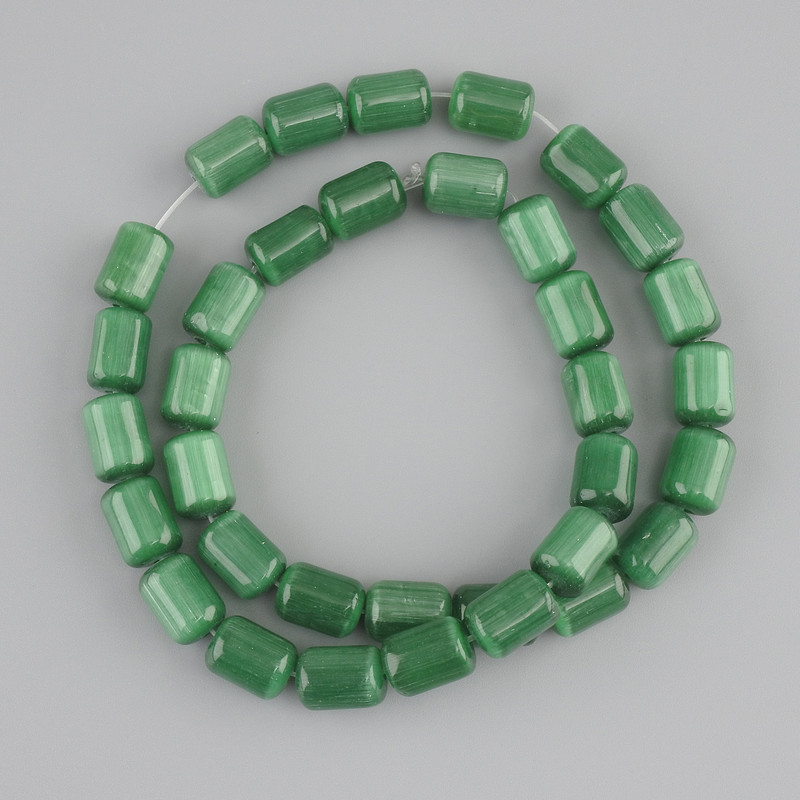 Cat's Eye green beads cylinder, diameter 11x8mm +/-, length 38cm +/- on a string