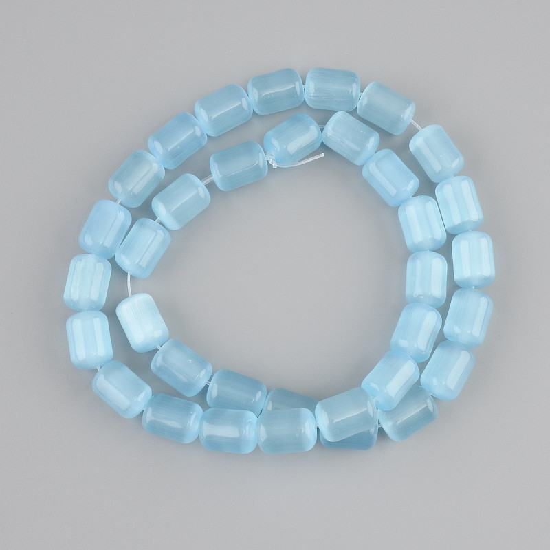 Cat's Eye blue beads cylinder, diameter 10, 5-11x8mm+- , length 38cm+- on nylon thread