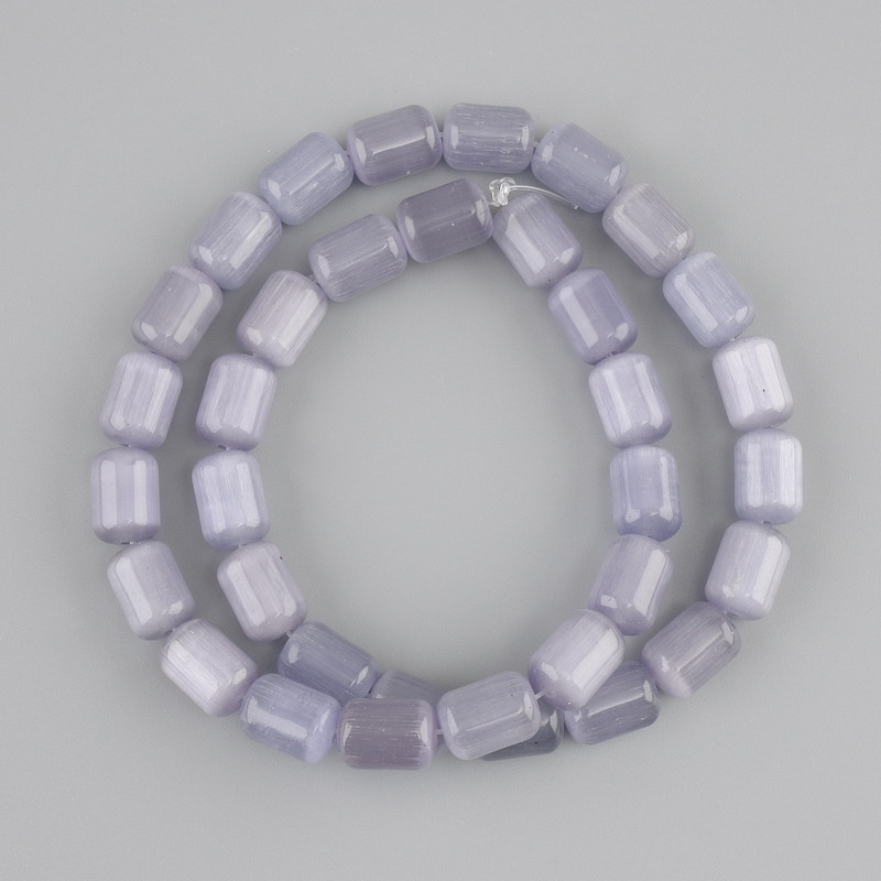 Beads gray Cat's Eye cylinder, diameter 11x8mm+-, length 38cm+- on a nylon thread