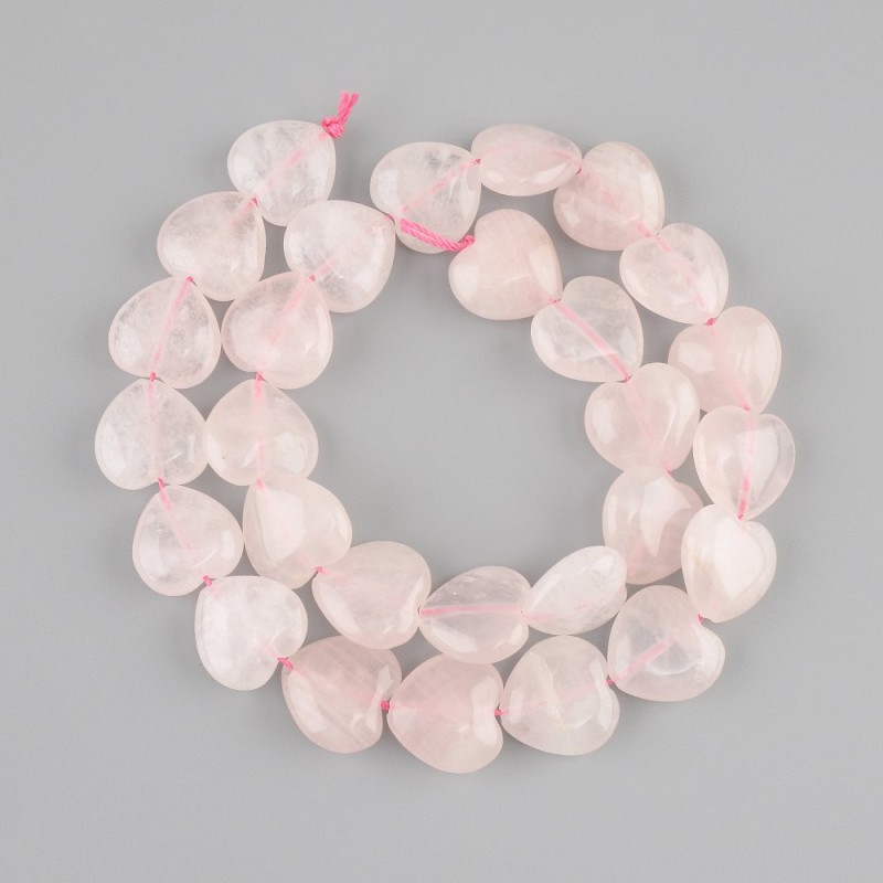 Pink quartz heart beads, diameter 14x14 mm+-, length 35 cm+-