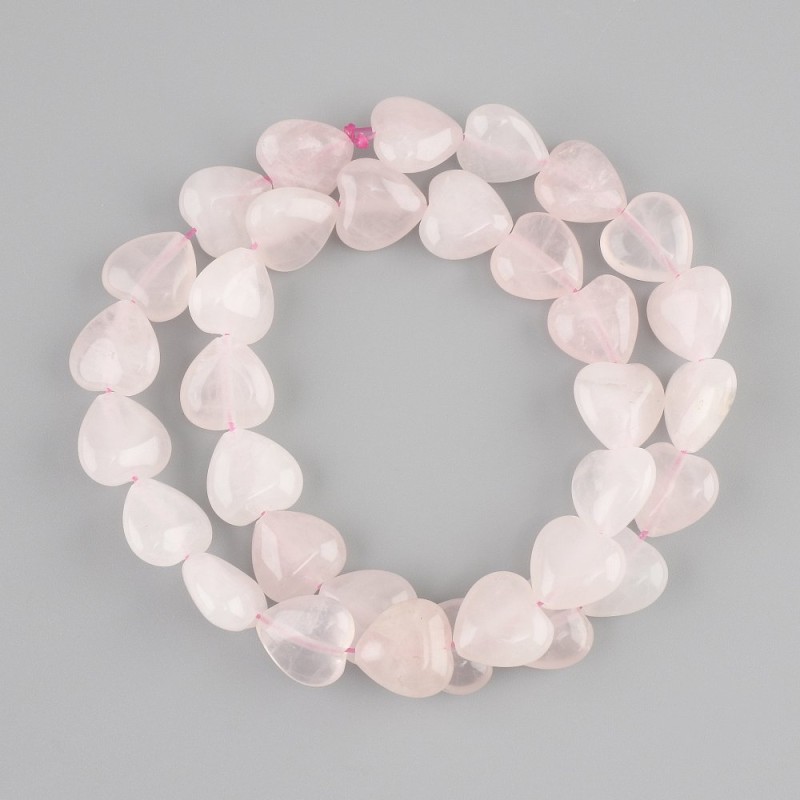 Pink Quartz heart beads, diameter 12x12mm +/-, length 38cm +/-
