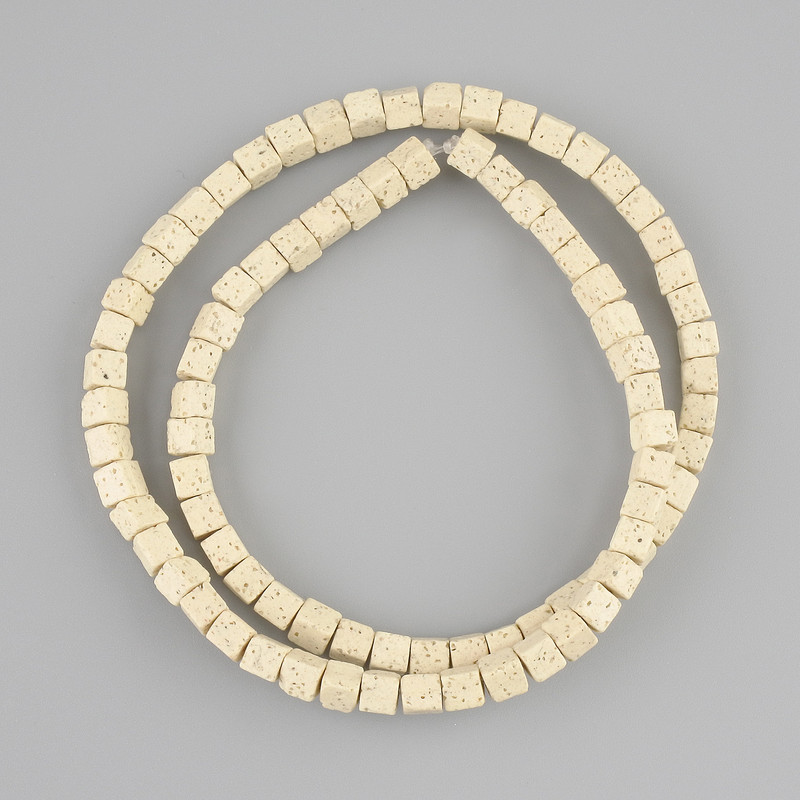 Beige Lava beads cube, diameter 4x4mm+- on a thread, length 40cm+