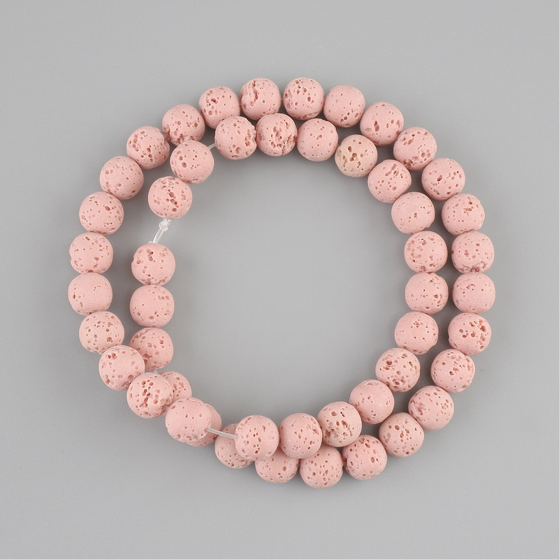 Pink Lava Beads smooth round bead, diameter 8mm ± on a string, length 39cm +